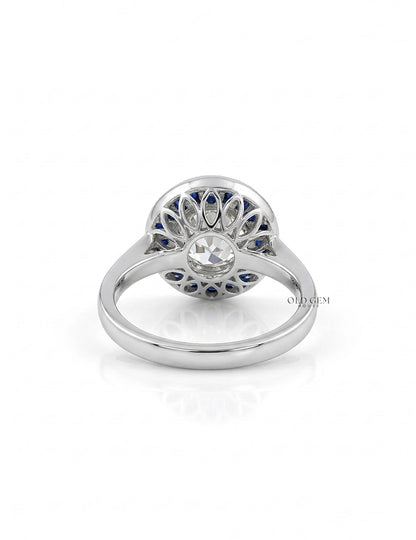 Art Deco OEC Round Diamond Sapphire Halo Engagement Ring Engagement Ring