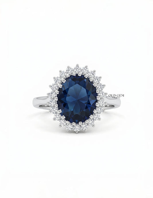 Art Deco Sapphire Oval Gemstone Halo Engagement Ring Engagement Ring