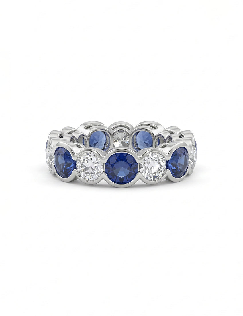Cushion Cut Sapphire And Round Diamond Eternity Band Wedding Band