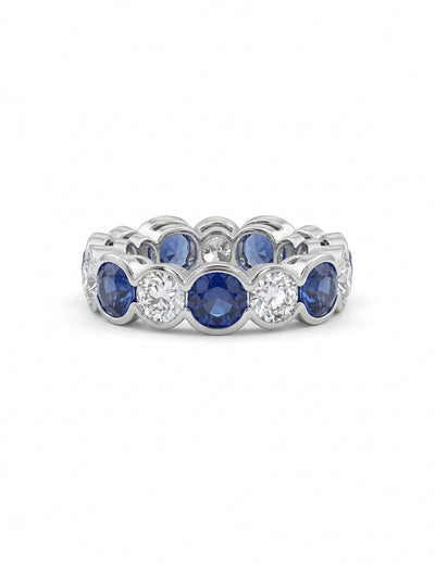 Cushion Cut Sapphire And Round Diamond Eternity Band