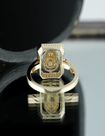 Round Cut Scarab Halo Accent Ring