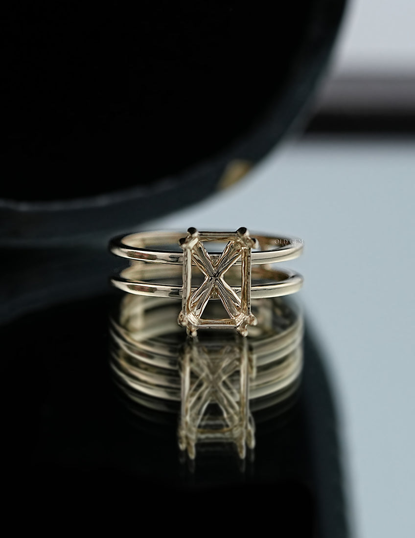 Emerald Shape Dual Band Semi Mount Ring