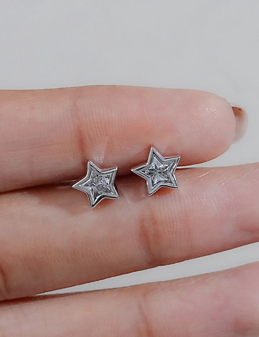 Star Cut Bezel Stud Earrings