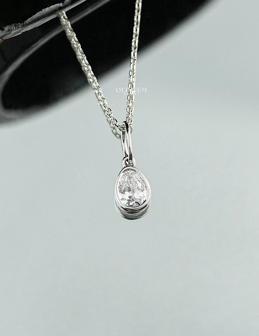 Bezel Set Old Mine Pear Pendant