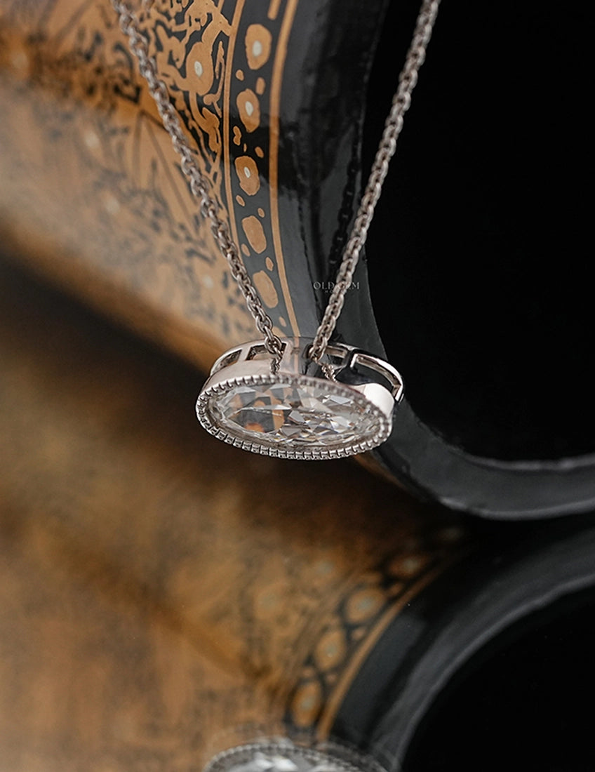 Old Mine Moval Milgrain Set Pendant