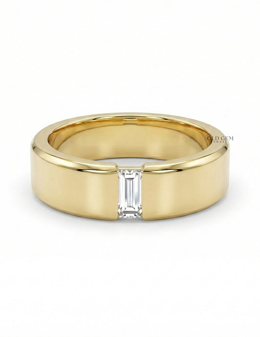 Baguette Diamond Wide Men`s Wedding Band Wedding Band