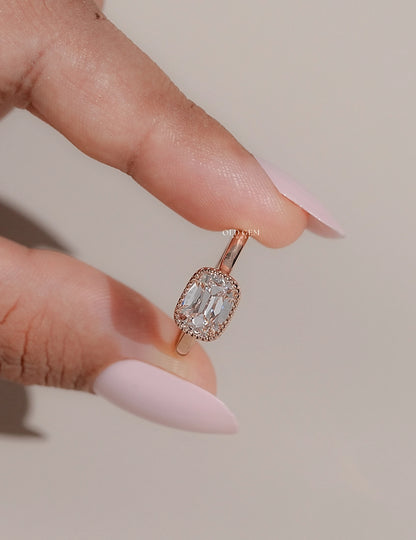 Milgrain Set Solitaire Old Mine Cushion Ring