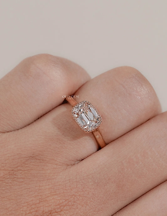 Milgrain Set Solitaire Old Mine Cushion Ring