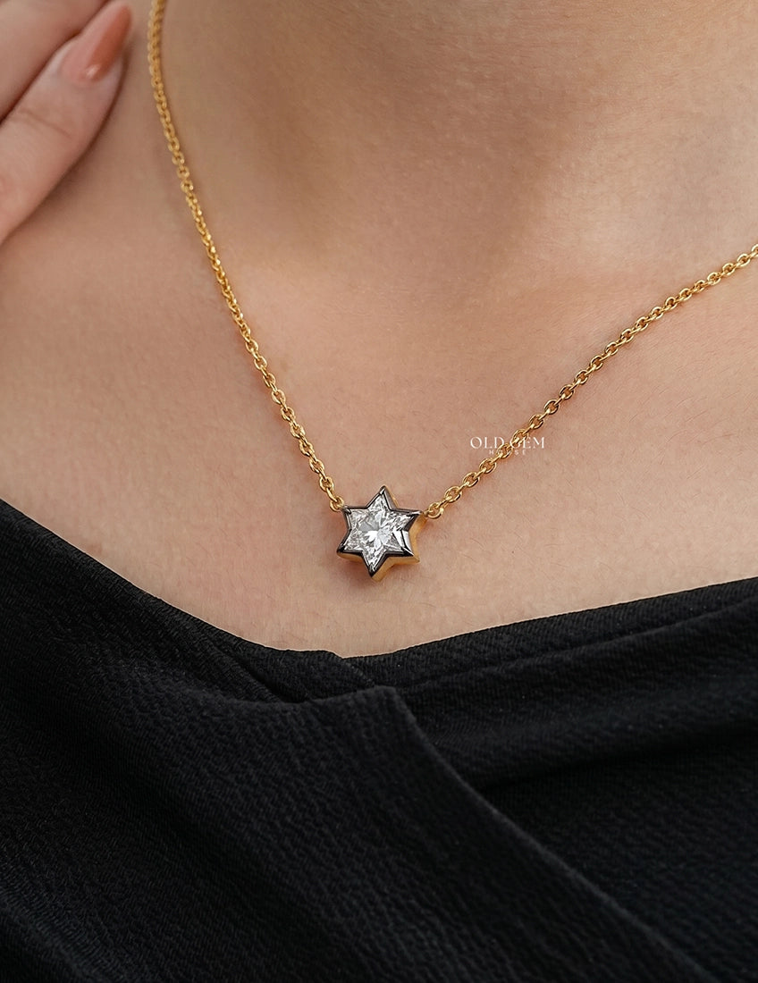 David Star Cut Lab Diamond Solitaire Pendant Necklaces