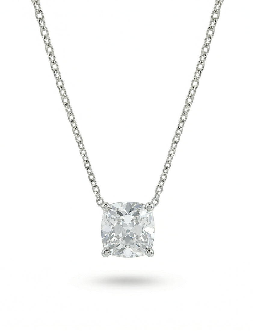 Square Old Mine Cushion Lab Solitaire Pendant Necklaces