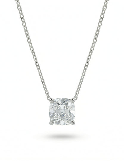 Square Old Mine Cushion Lab Solitaire Pendant Necklaces