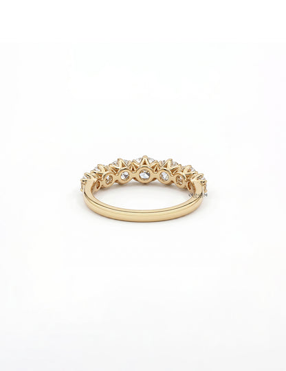 Mid Century Square Old Mine Cushion Half Eternity Band Wedding Band