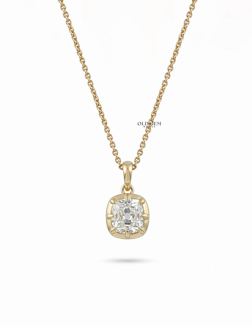 Square Old Mine Cushion Lab Diamond Solitaire Pendant Necklaces
