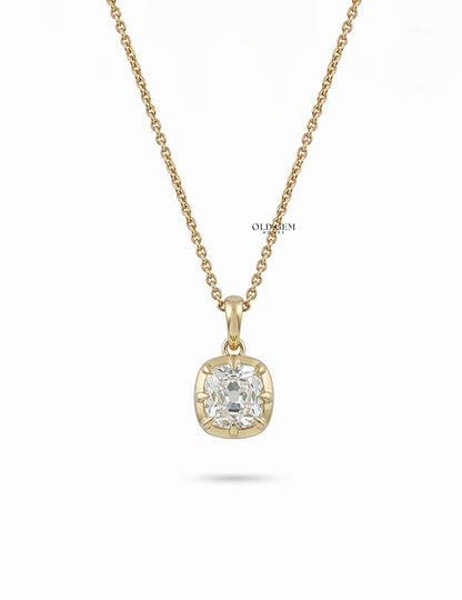 Vintage Style Square Old Mine Cushion Diamond Pendant Necklaces