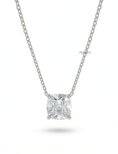 Square Old Mine Cushion Lab Solitaire Pendant Necklaces