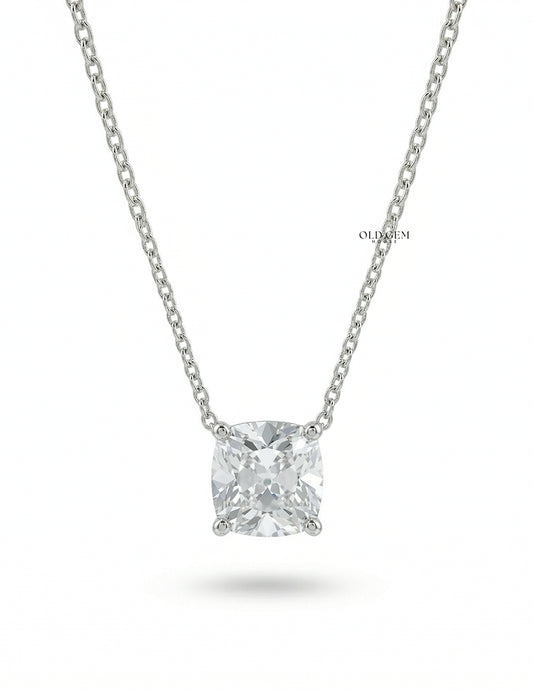 Square Old Mine Cushion Lab Solitaire Pendant Necklaces