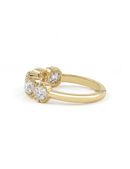 Georgian Square Old Mine Cushion Lab Diamond Five Stone Ring Wedding Band