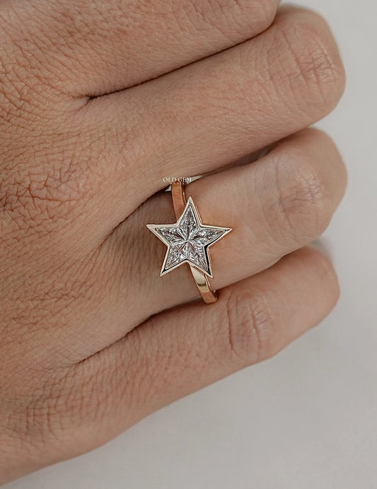 Victorian Style Pie Cut Star Shape Bezel Set Ring Engagement Ring