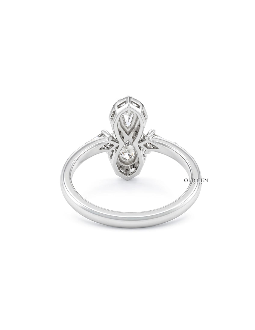 Edwardian Step Cut Pear Two Stone Halo Engagement Ring Engagement Ring