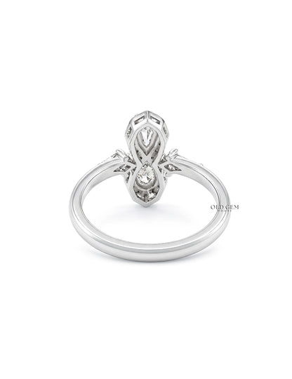 Edwardian Step Cut Pear Two Stone Halo Engagement Ring Engagement Ring