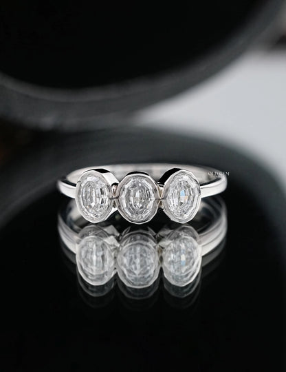 Step Cut Oval Trilogy Ring Engagement Ring