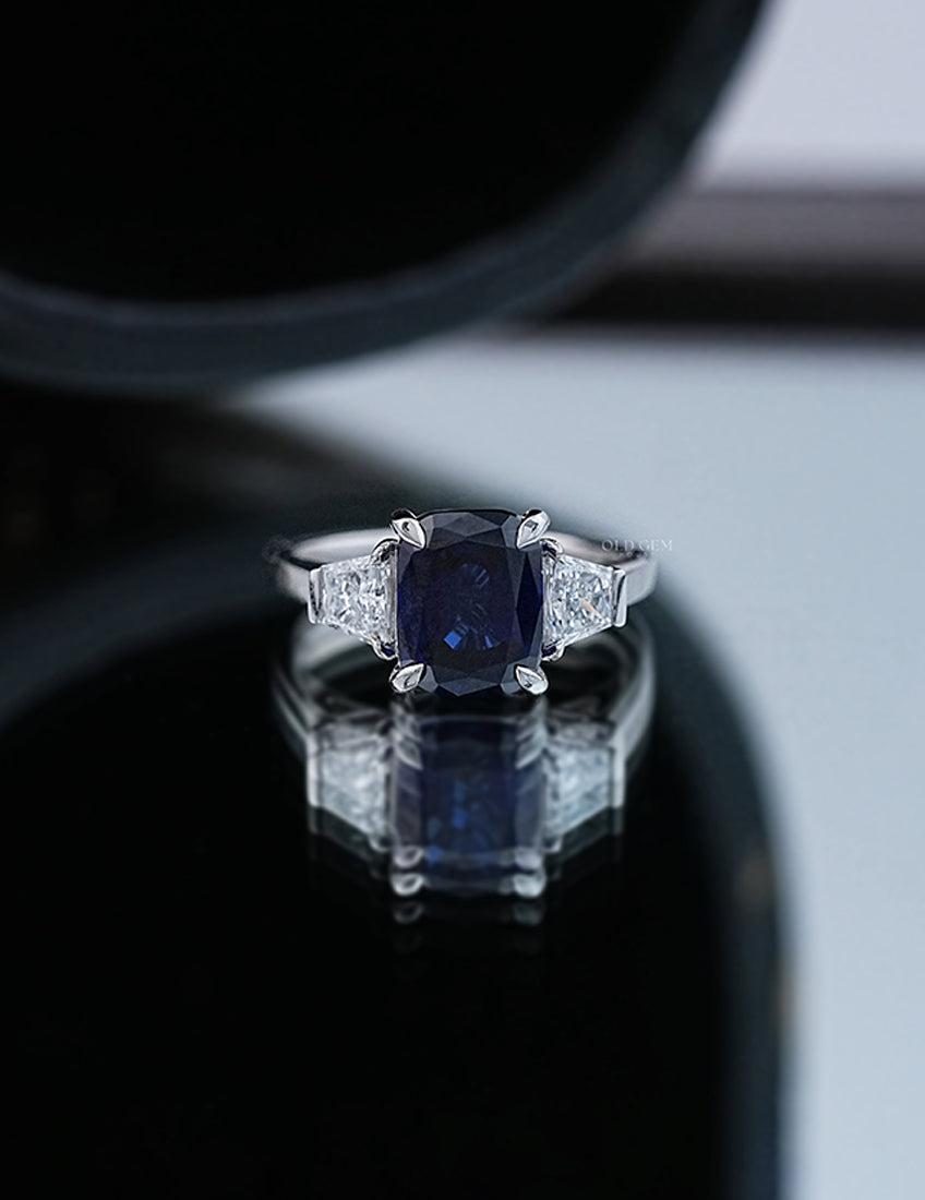 Cushion Gemstone ring with Trapezoid