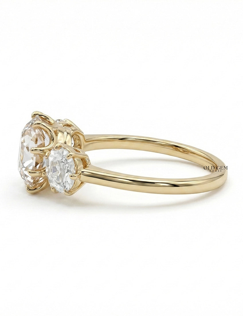 Old Mine Cushion Cut Three Stone Ring Georgian Era Engagement Ring