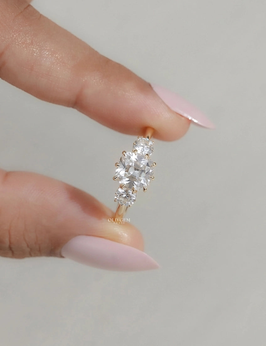 Mid Century Old Mine Cut Trilogy Engagement Ring Engagement Ring
