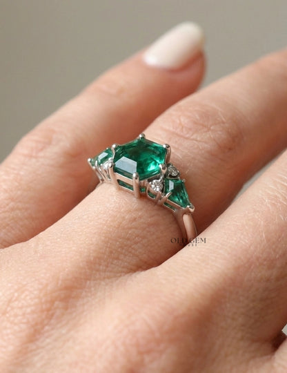 Hexagon Green Gemstone Engagement Ring