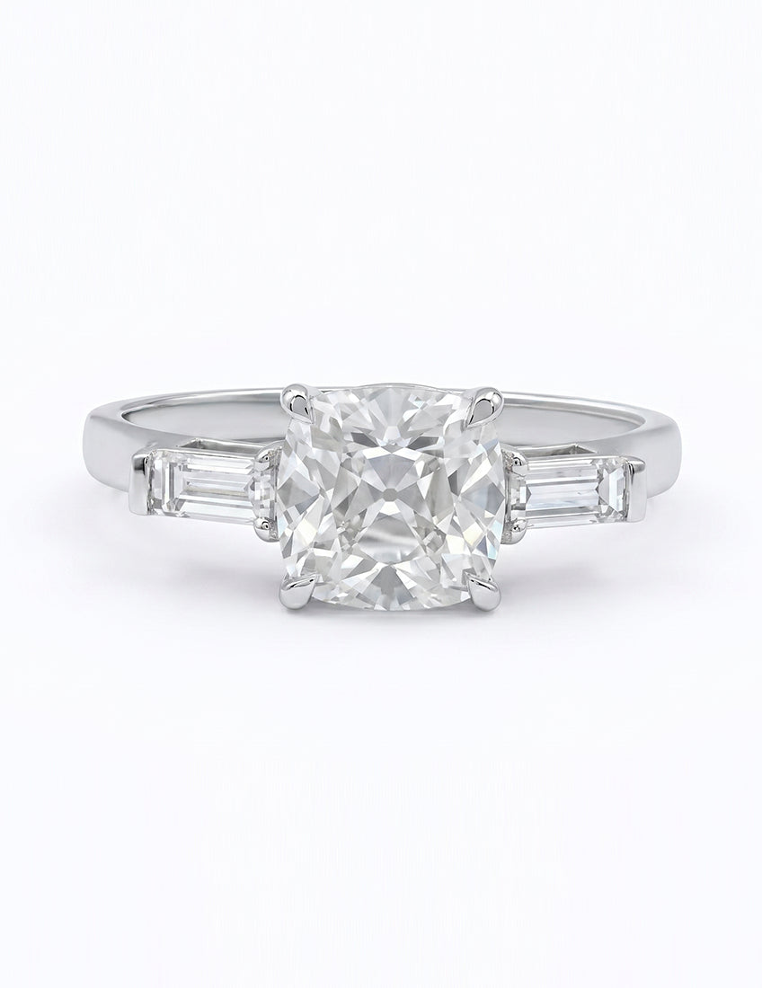 Art Deco Old Mine Cut Three Stone Engagement Ring Engagement Ring