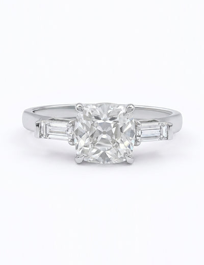 Art Deco Old Mine Cut Three Stone Engagement Ring