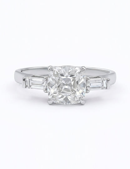 Art Deco Old Mine Cut Three Stone Engagement Ring Engagement Ring