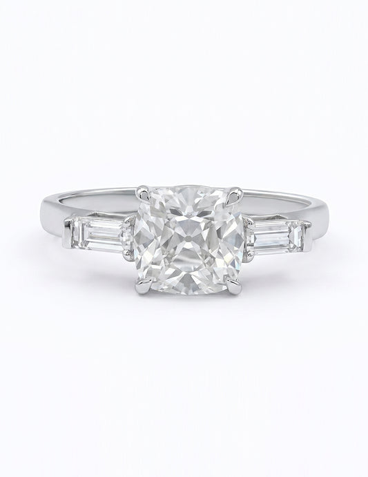 Art Deco Old Mine Cut Three Stone Engagement Ring Engagement Ring
