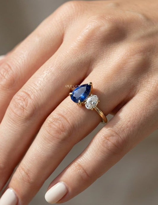 Pear Blue Gemstone Toi Et Moi Engagement Ring