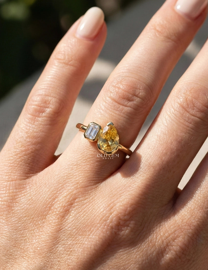 Fancy Yellow Pear Lab Diamond Toi Et Moi Ring