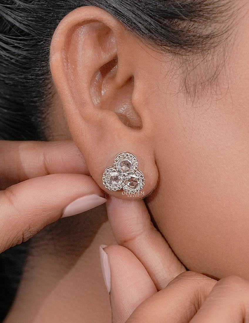 Trio Rose Cut Lab Diamond Earrings