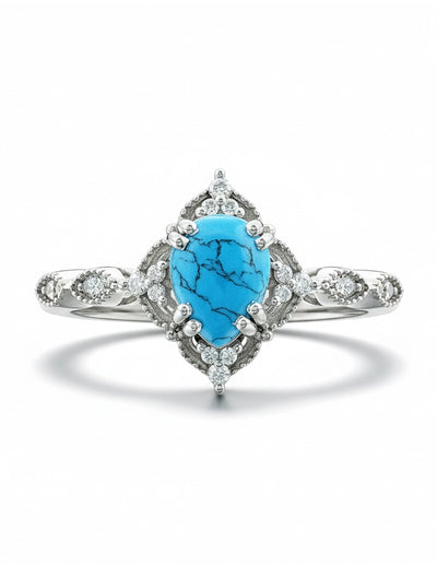 Floral Victorian Turquoise Pear Gemstone Ring