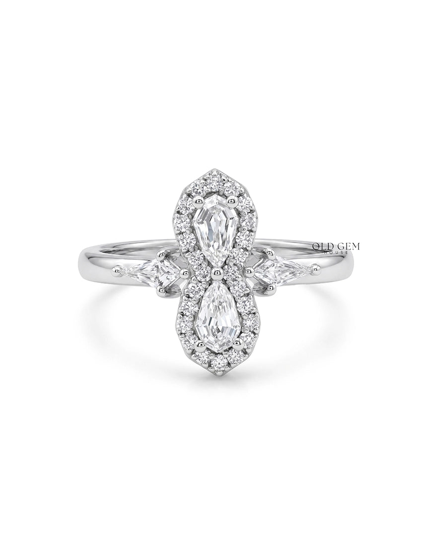 Edwardian Step Cut Pear Two Stone Halo Engagement Ring Engagement Ring