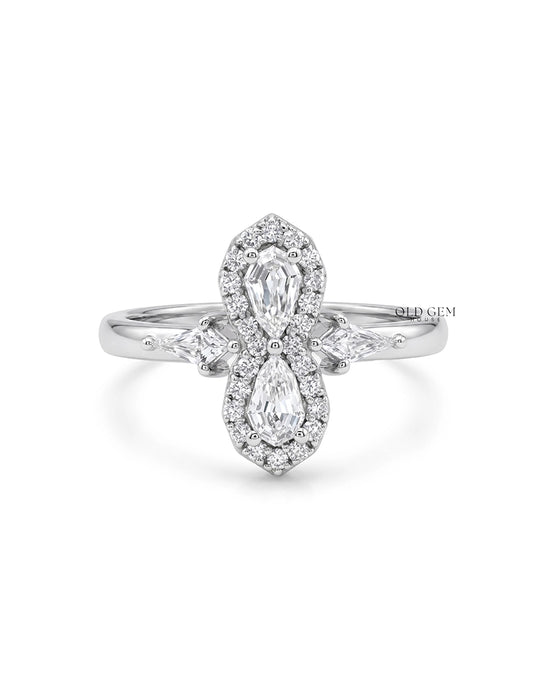 Edwardian Step Cut Pear Two Stone Halo Engagement Ring Engagement Ring