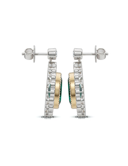 Emerald Pear And Round Diamond Halo Drop Earring Earrings