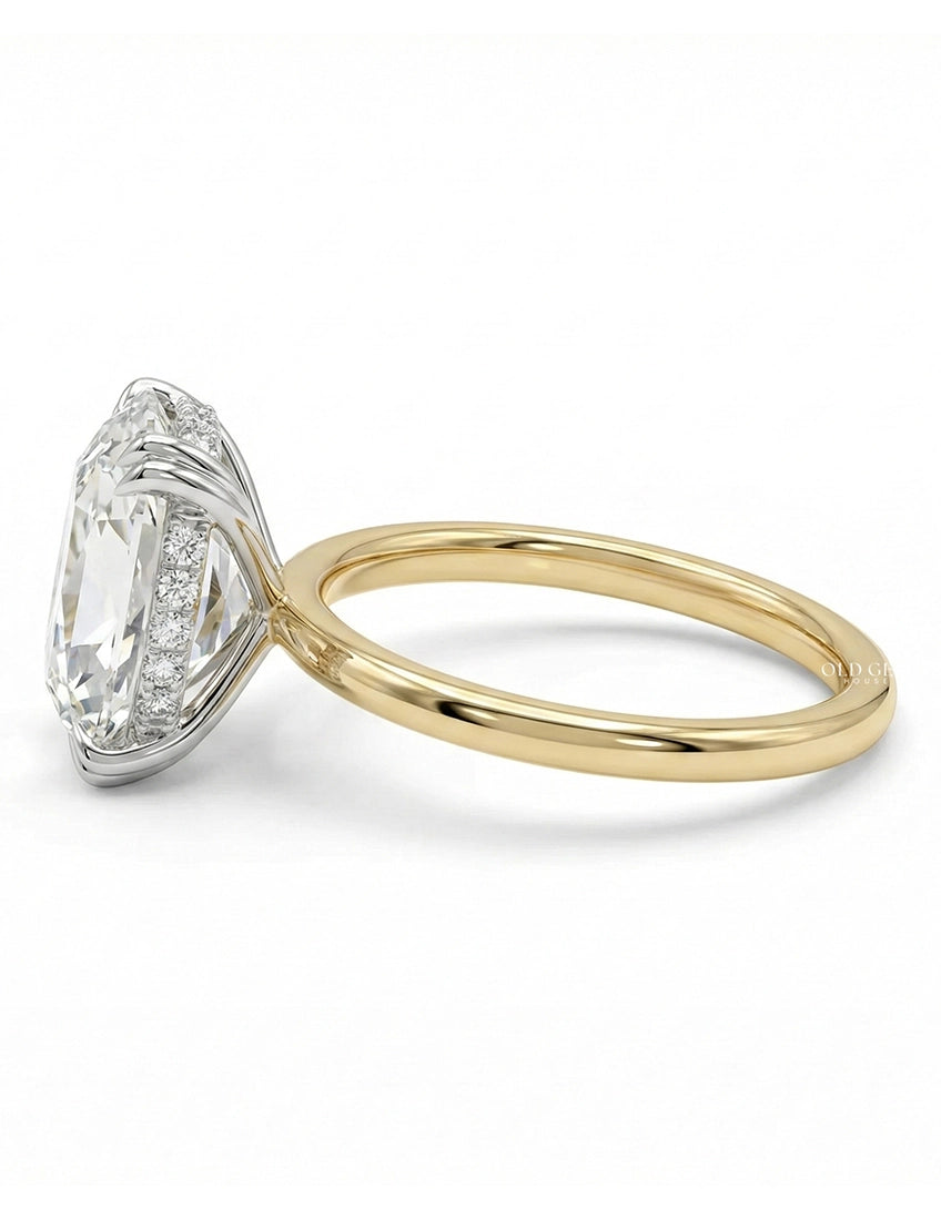 Georgian Old Mine Cushion Cut Two Tone Hidden Halo Ring Engagement Ring