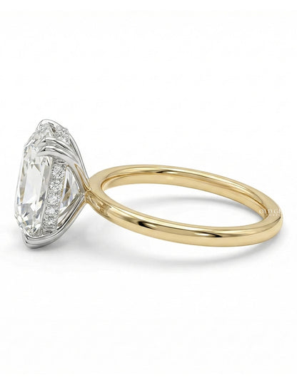 Georgian Old Mine Cushion Cut Two Tone Hidden Halo Ring Engagement Ring