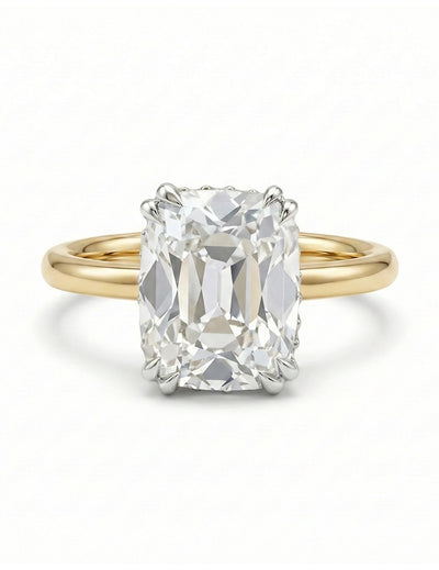 Georgian Old Mine Cushion Cut Two Tone Hidden Halo Ring