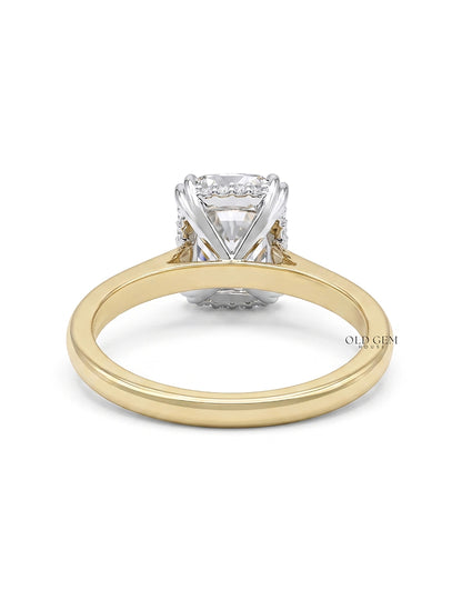 Cushion Old Mine Cut Diamond Hidden Halo Ring - Mid Century