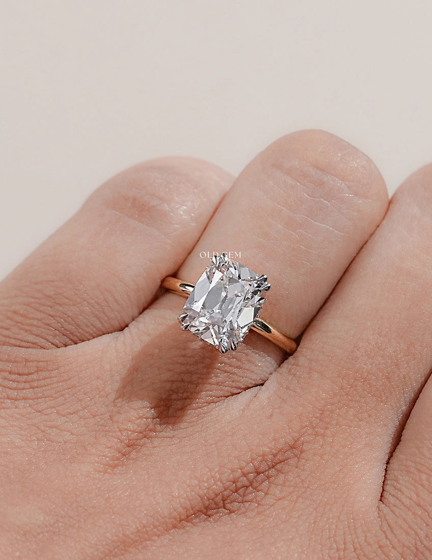 Old Mine Cushion Cut Lab Grown Diamond Hidden Halo Ring