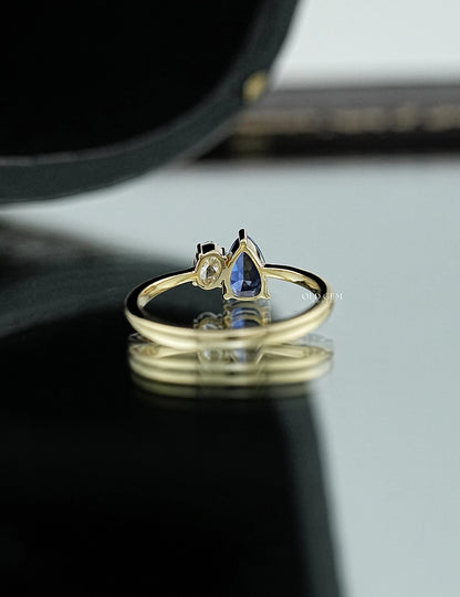 Pear Blue Gemstone Toi Et Moi Engagement Ring