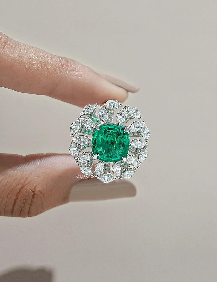 Art Deco Colombian Cushion Halo Engagement Ring Engagement Ring