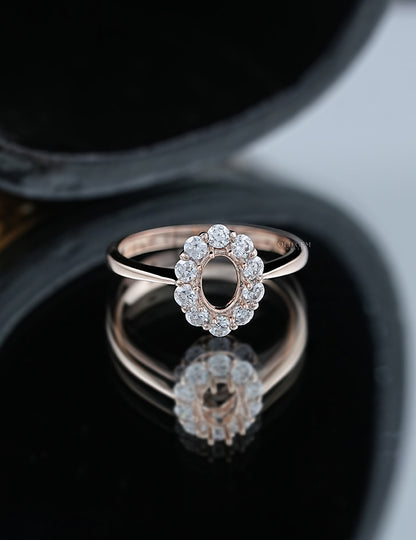 Old Mine Oval with Round Halo Semi Mount Ring