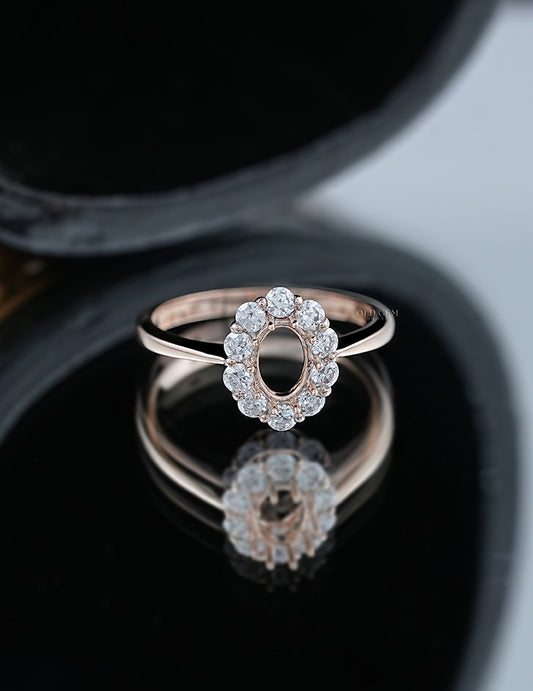 Old Mine Oval with Round Halo Semi Mount Ring