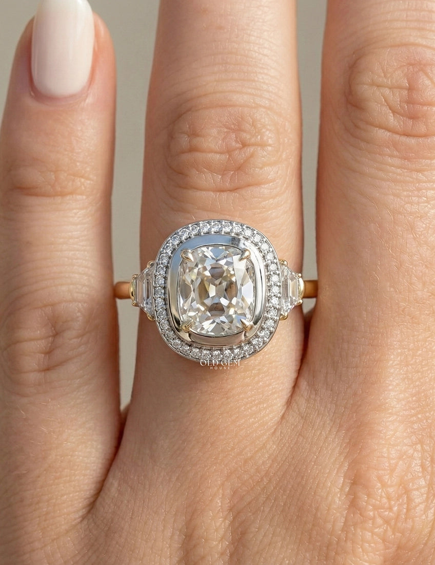 Vintage Allure Cushion Halo Ring Engagement Ring
